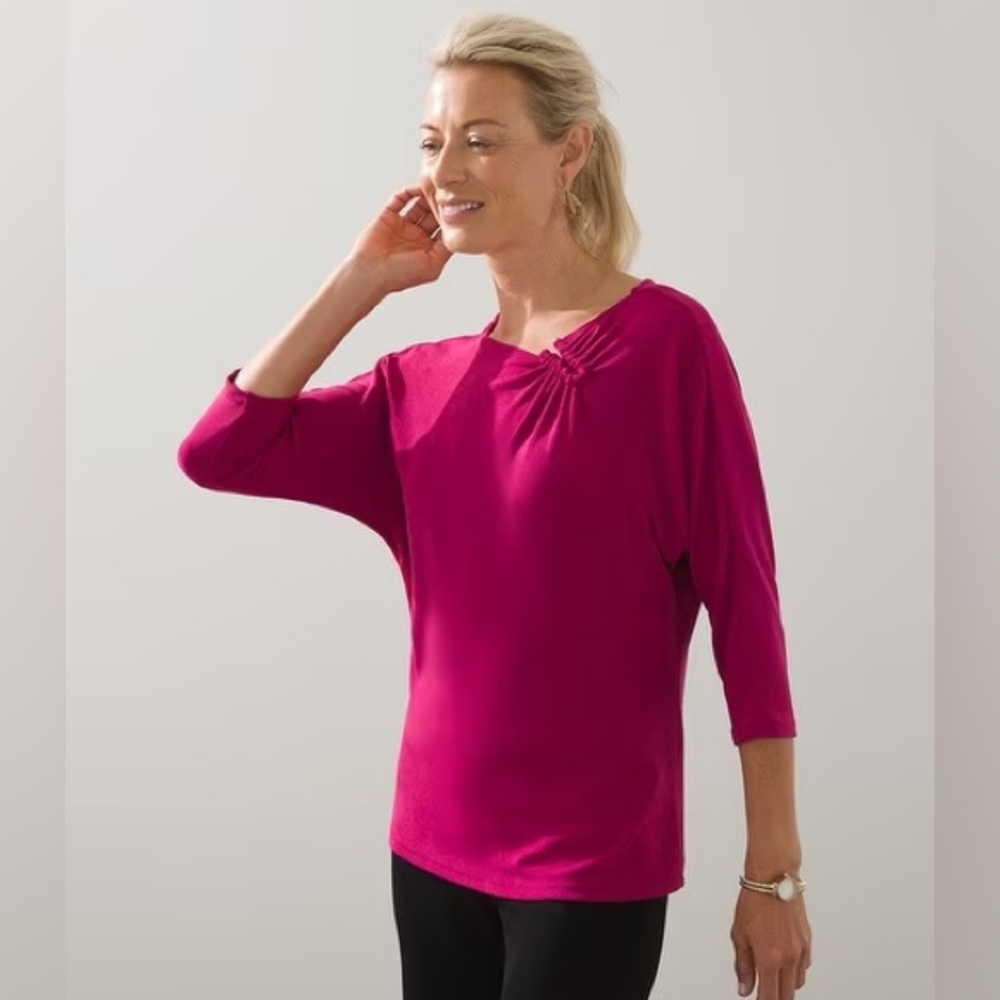 NWT Chico’s Travelers Dolman Top in Orchid Flower Size L Modern Minimalist